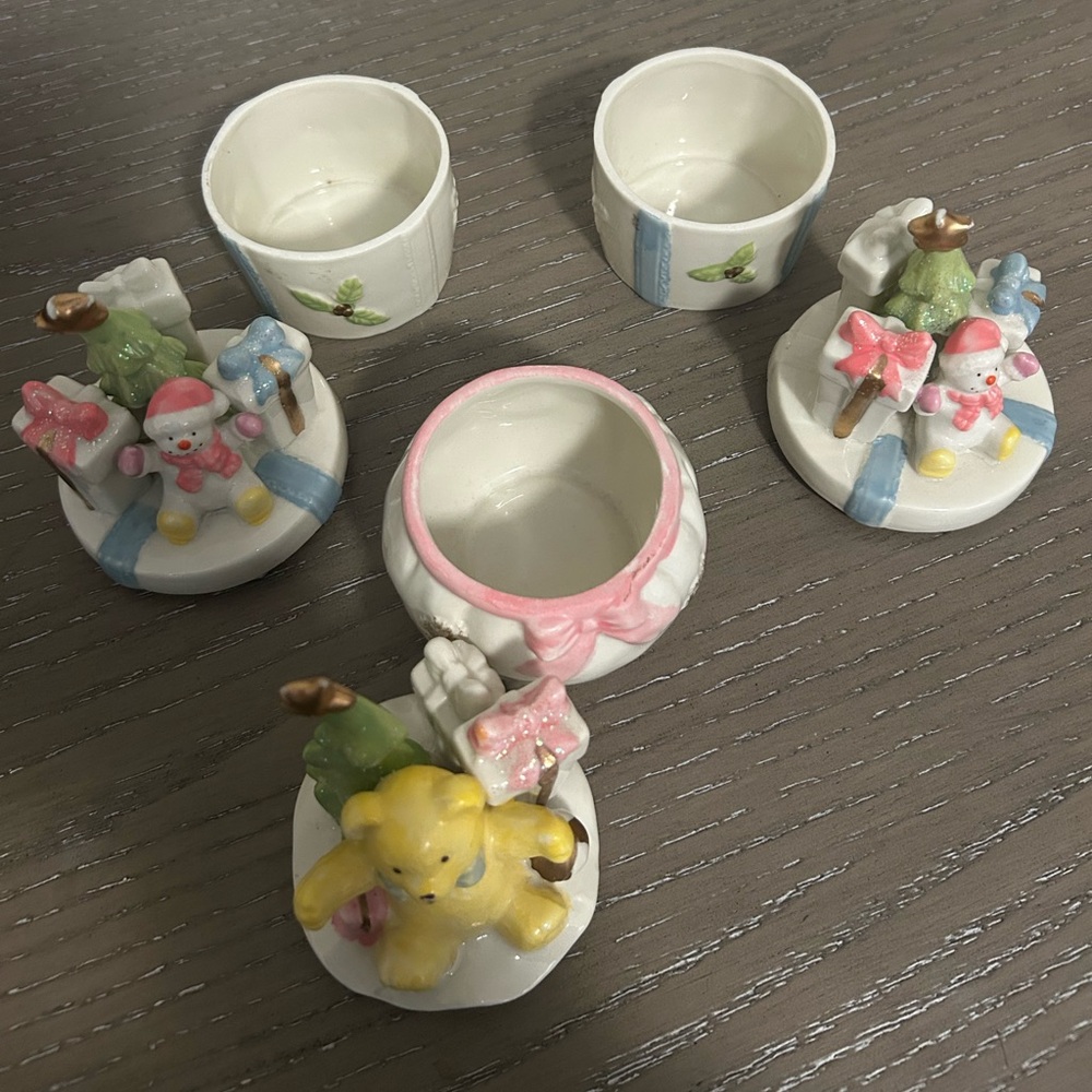Vintage Porcelain Winter Bear and Snowman Figurines Storage containers - Picture 5 of 7